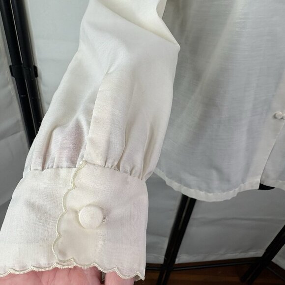 VTG 80s Hand Embroidered & Cutwork Ivory Asian Inspired Top Women’s L Daffodil - Picture 6 of 10